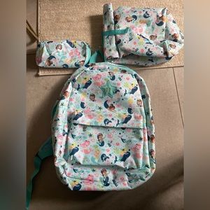 Mermaid backpack with lunch box and pencil pouch.